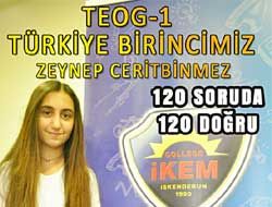 TEOG-1 Türkiye Birincisi Zeynep Ceritbinmez